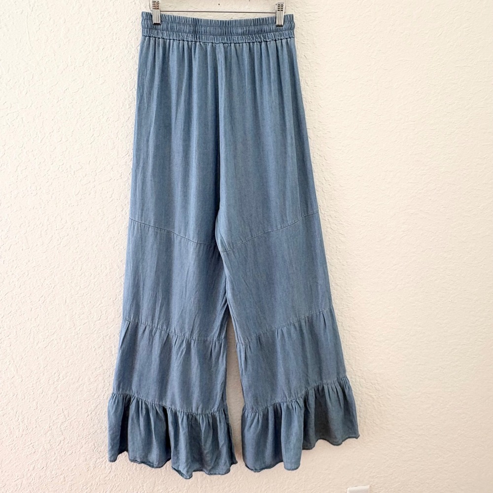 Spoon Jeans Tiered Ruffle Wide Leg Pants Womens Small Blue